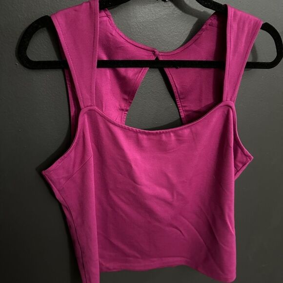 Maeve by Anthropologie Square Neck Cap Sleeve Top Size Large Magenta Pink NWT - Picture 3 of 8